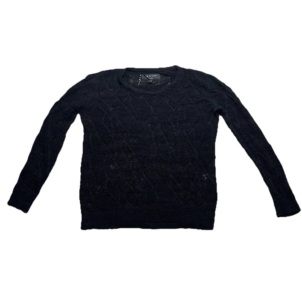 Rag & Bone Sweater Womens XXS‎ Black Open Knit Pullover Crochet Knit Boho City